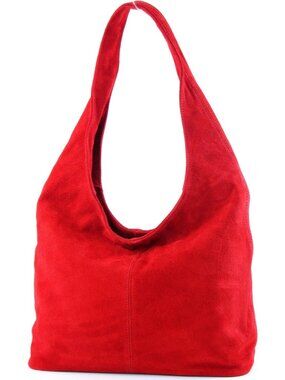 T150 Women's Shoulder Bag Large Suede Handmade in Italy Red